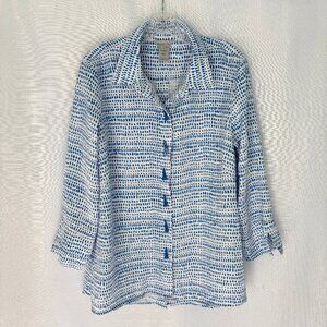 MULTIPLES Nylon Rayon 3/4 Sleeve Tunic Blouse